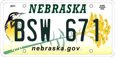 NE license plate BSW671