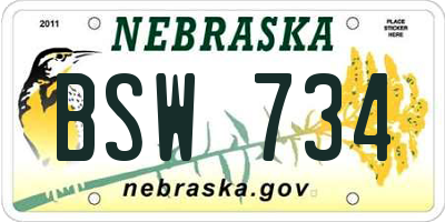 NE license plate BSW734