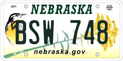 NE license plate BSW748