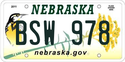 NE license plate BSW978