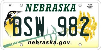 NE license plate BSW982