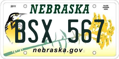 NE license plate BSX567