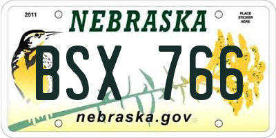NE license plate BSX766