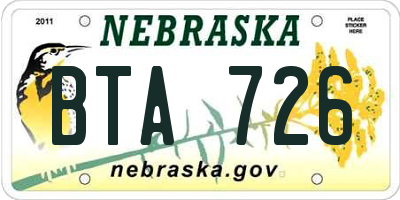 NE license plate BTA726