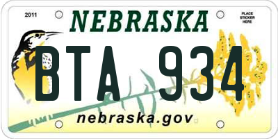 NE license plate BTA934