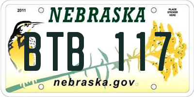 NE license plate BTB117