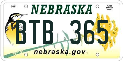 NE license plate BTB365