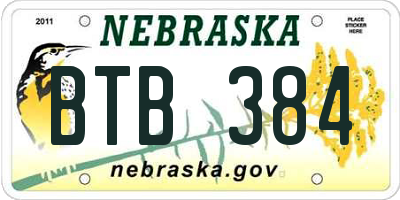 NE license plate BTB384