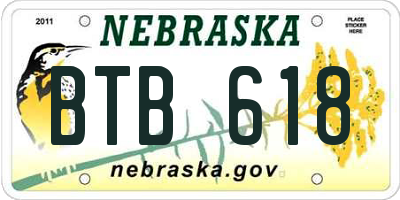 NE license plate BTB618