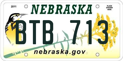 NE license plate BTB713