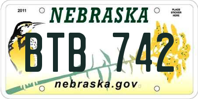 NE license plate BTB742