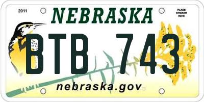NE license plate BTB743