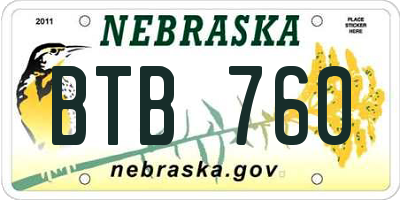 NE license plate BTB760