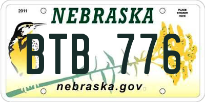 NE license plate BTB776