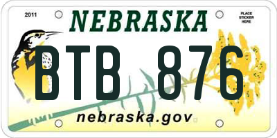 NE license plate BTB876