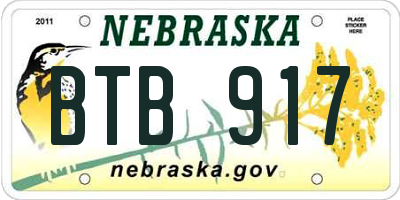 NE license plate BTB917