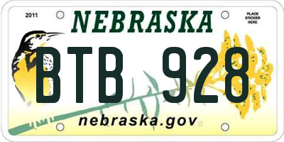 NE license plate BTB928