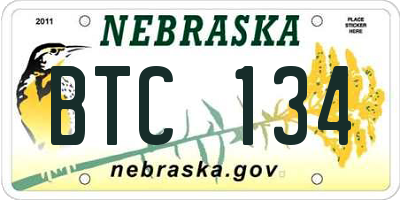 NE license plate BTC134
