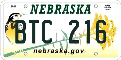 NE license plate BTC216