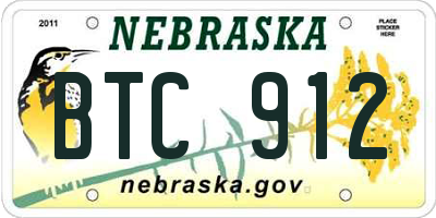 NE license plate BTC912