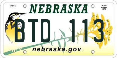 NE license plate BTD113