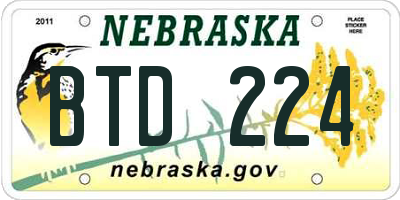 NE license plate BTD224