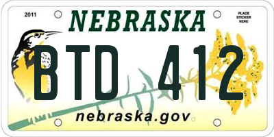 NE license plate BTD412