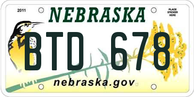 NE license plate BTD678