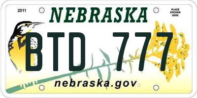 NE license plate BTD777