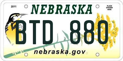 NE license plate BTD880