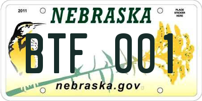 NE license plate BTF001