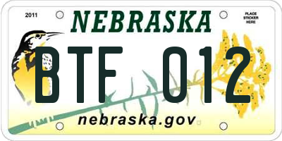 NE license plate BTF012