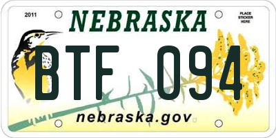 NE license plate BTF094