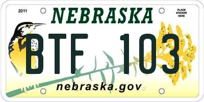 NE license plate BTF103