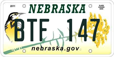 NE license plate BTF147