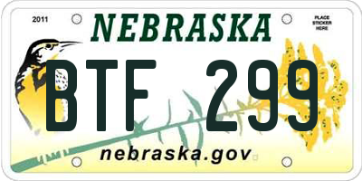 NE license plate BTF299