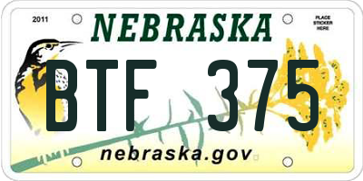NE license plate BTF375