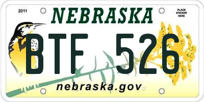 NE license plate BTF526