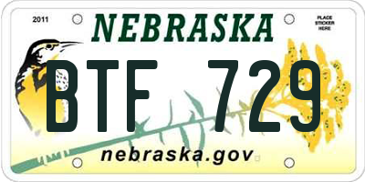 NE license plate BTF729