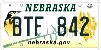 NE license plate BTF842