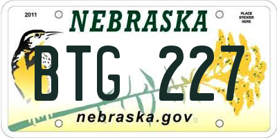 NE license plate BTG227