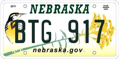 NE license plate BTG917