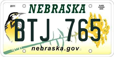 NE license plate BTJ765