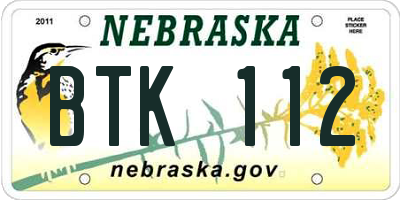 NE license plate BTK112