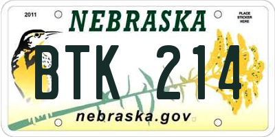 NE license plate BTK214