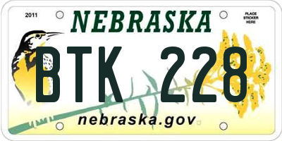 NE license plate BTK228