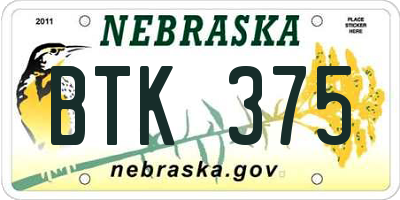 NE license plate BTK375