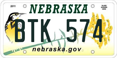 NE license plate BTK574