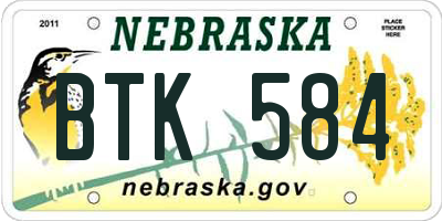 NE license plate BTK584