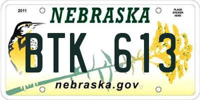 NE license plate BTK613